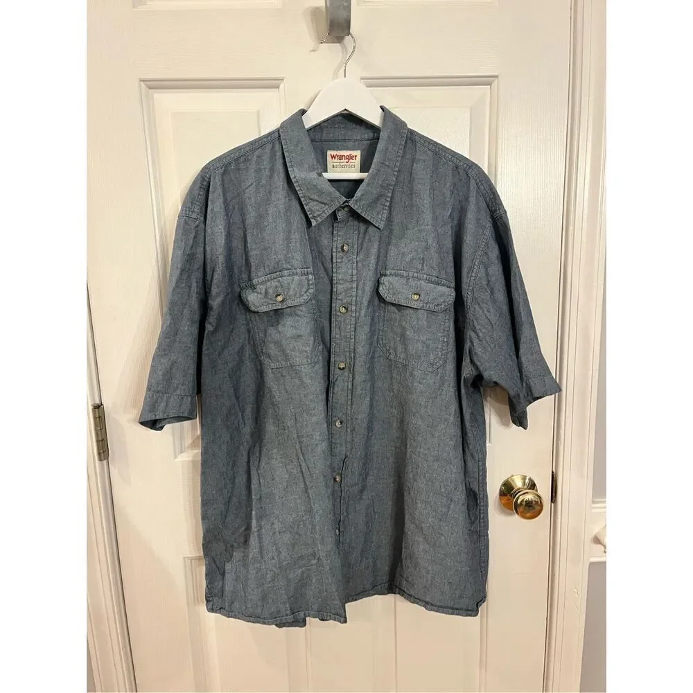 Wrangler Authentic Short Sleeve Chambray Button Down Shirt sz 3X EUC
